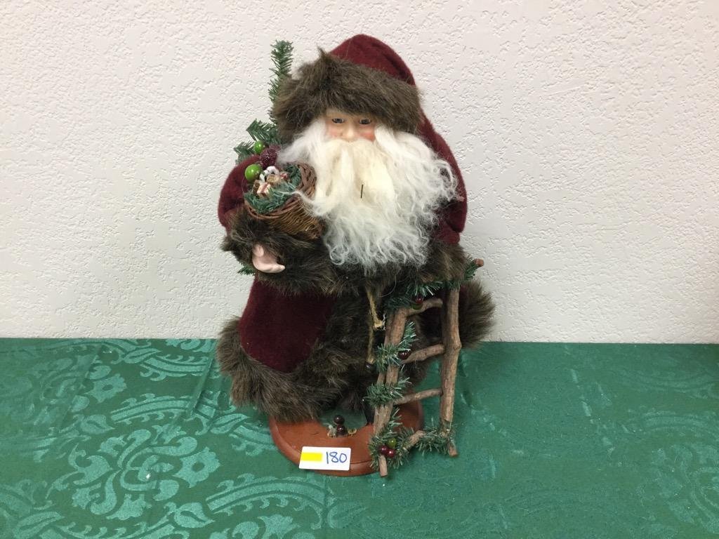 18" Santa in Red Fur Lined Robes with Ladder: 18" Santa in Red Fur Lined Robes with Ladder