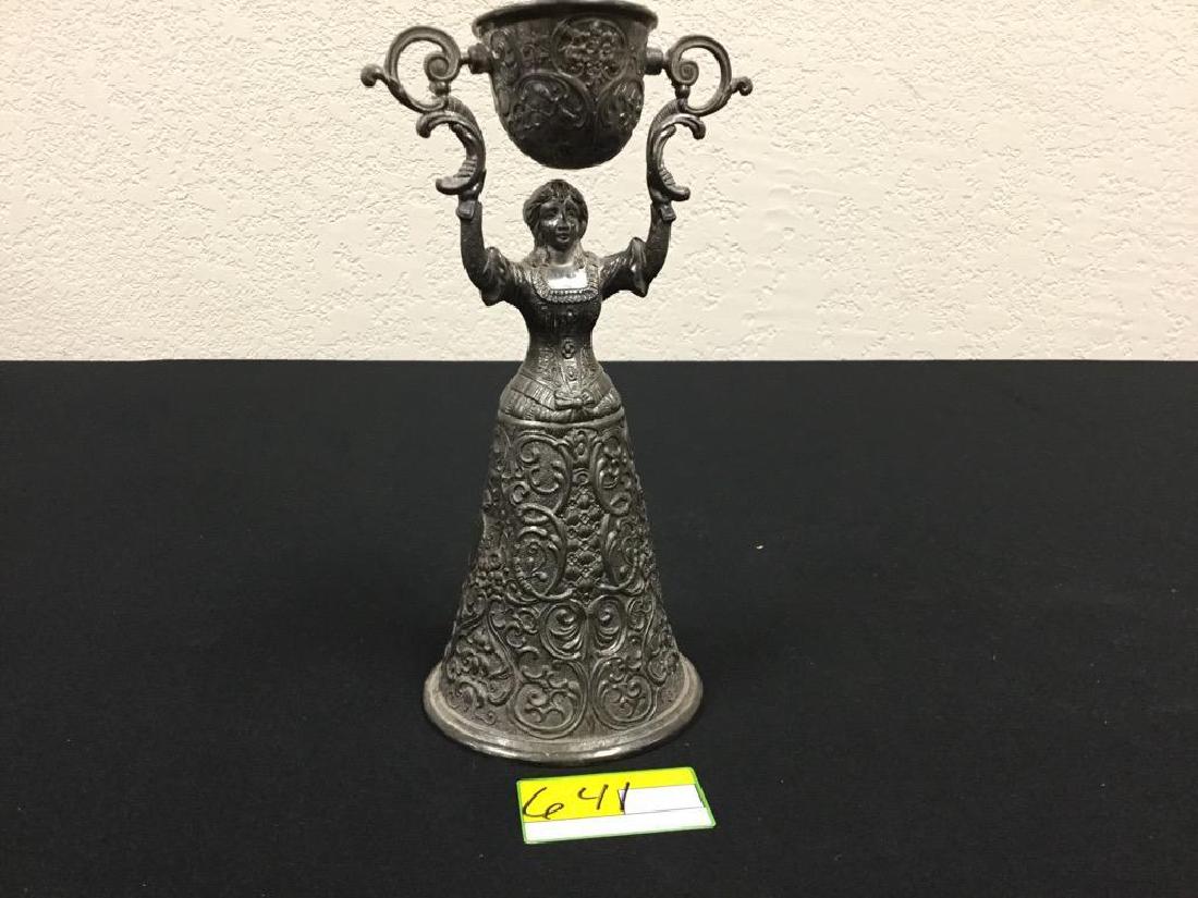 VINTAGE COPPER BELL SHAPED VICTORIAN LADY HOLDING (1 of 8)