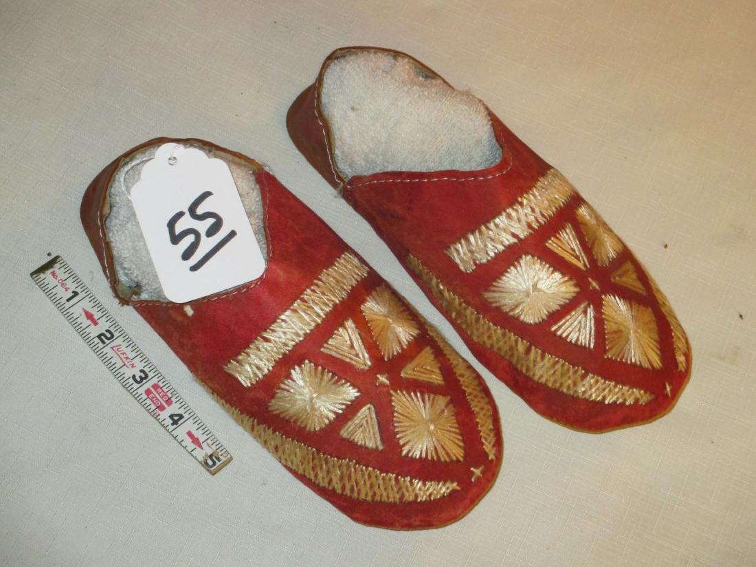 Woman's mocs: Woman's 9" embroidered quill moccasins, unknown origin, Good condition, ca. 1950