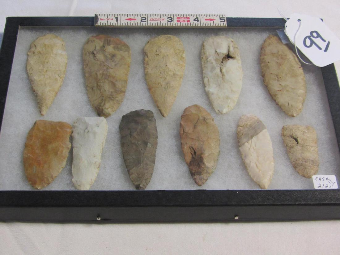 11 pc. Knives: Display with 11 pc. Flint knife collection, Case 212