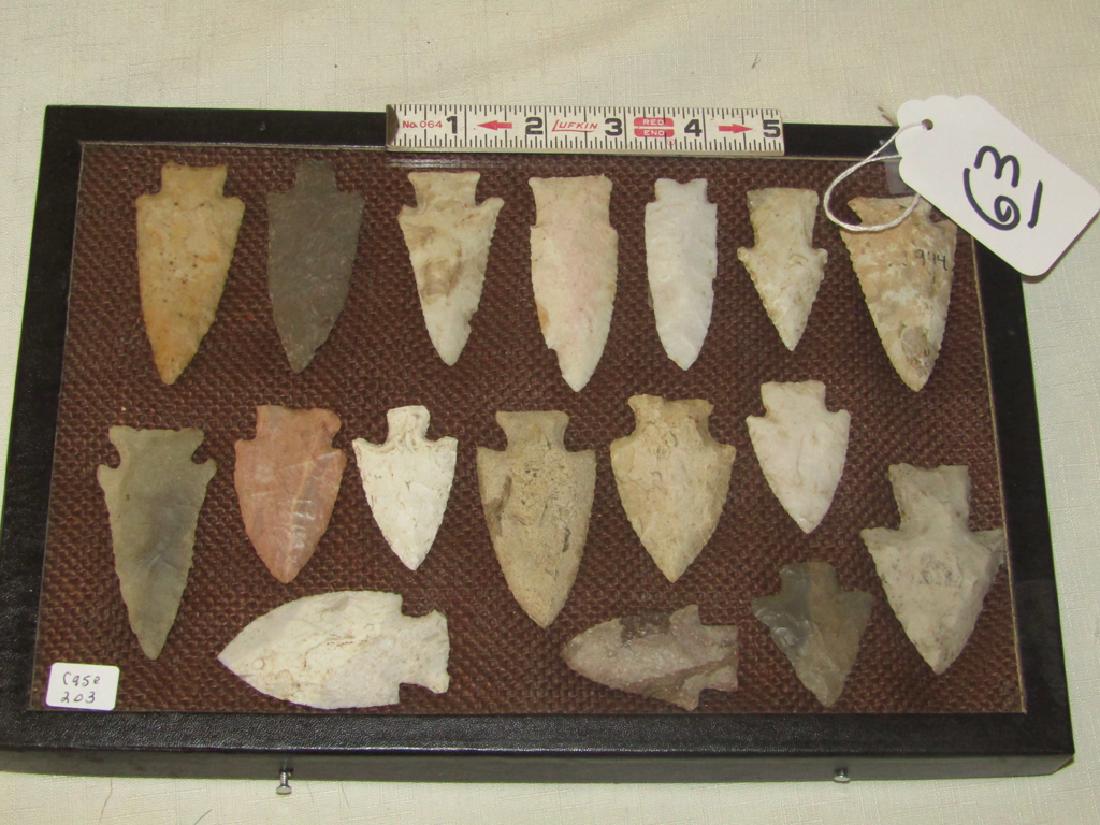 17 points: Frame with 17 flint points and tools