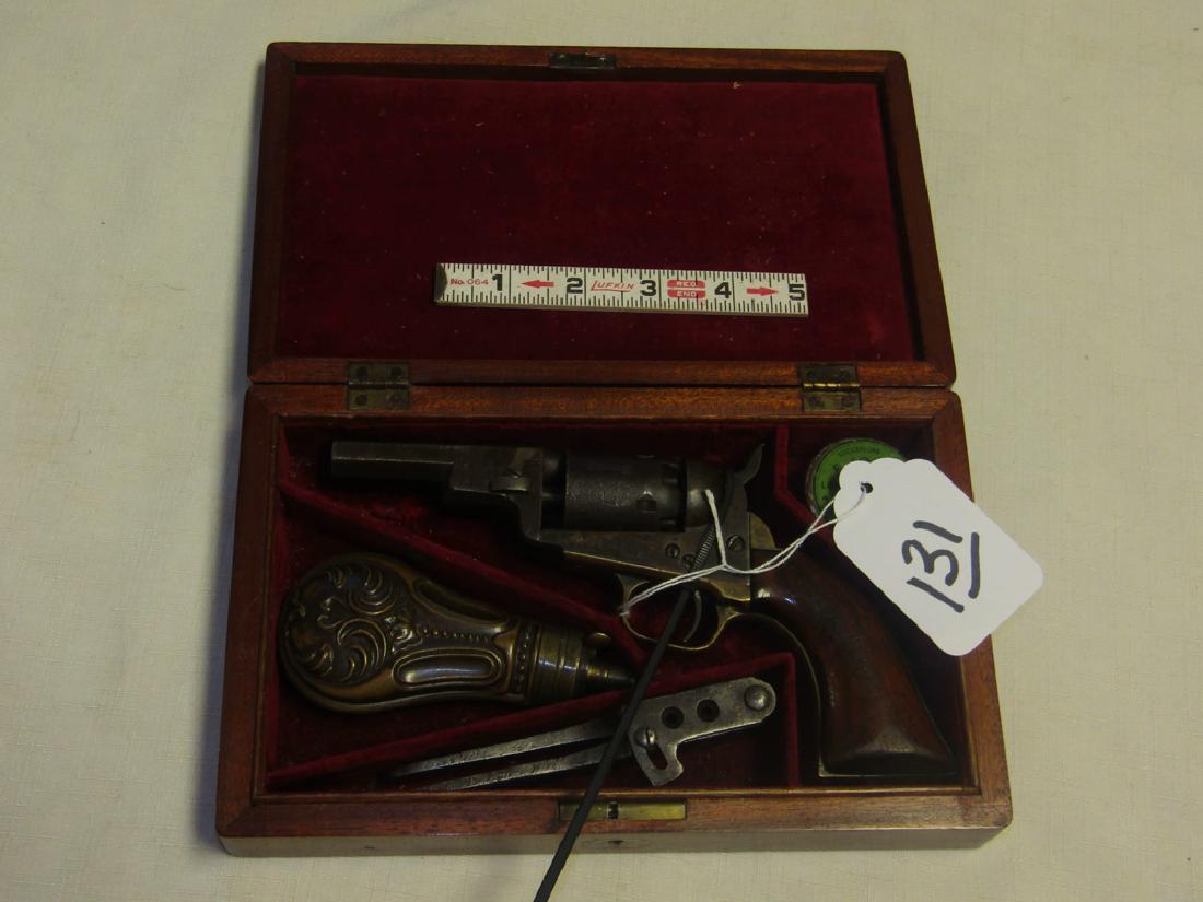 1849 Colt: 1849 Colt g box, mold, flask, Wells Fargo (?) Flaydermans