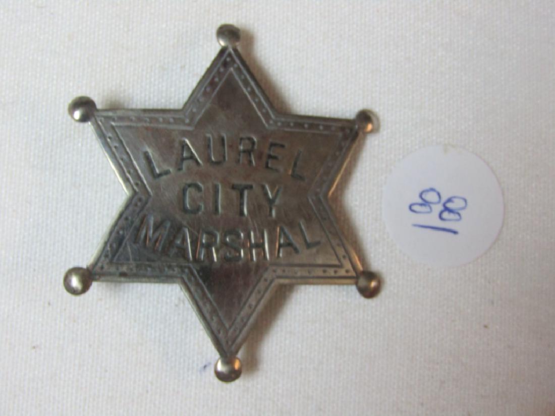 Badge: Laurel City Marshal 95, 6 point star, Northwestern Stamp Works St. Paul Mn