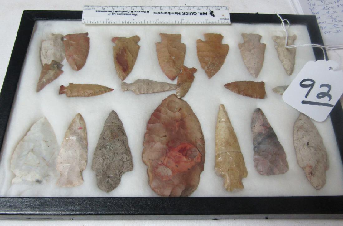 20 points: Frame with 20 various flint points and tools