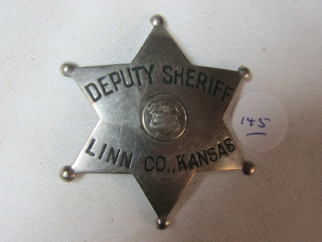 Badge: Deputy Sheriff, Linn Co. Kansas, 6 point star W.S. Darley &Co. Chicago