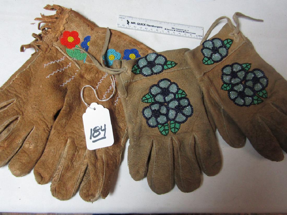 2 pr. Gauntlets: 2 pr. Great Lakes beaded gauntlets, early to mid 20th. Century, Good cond.