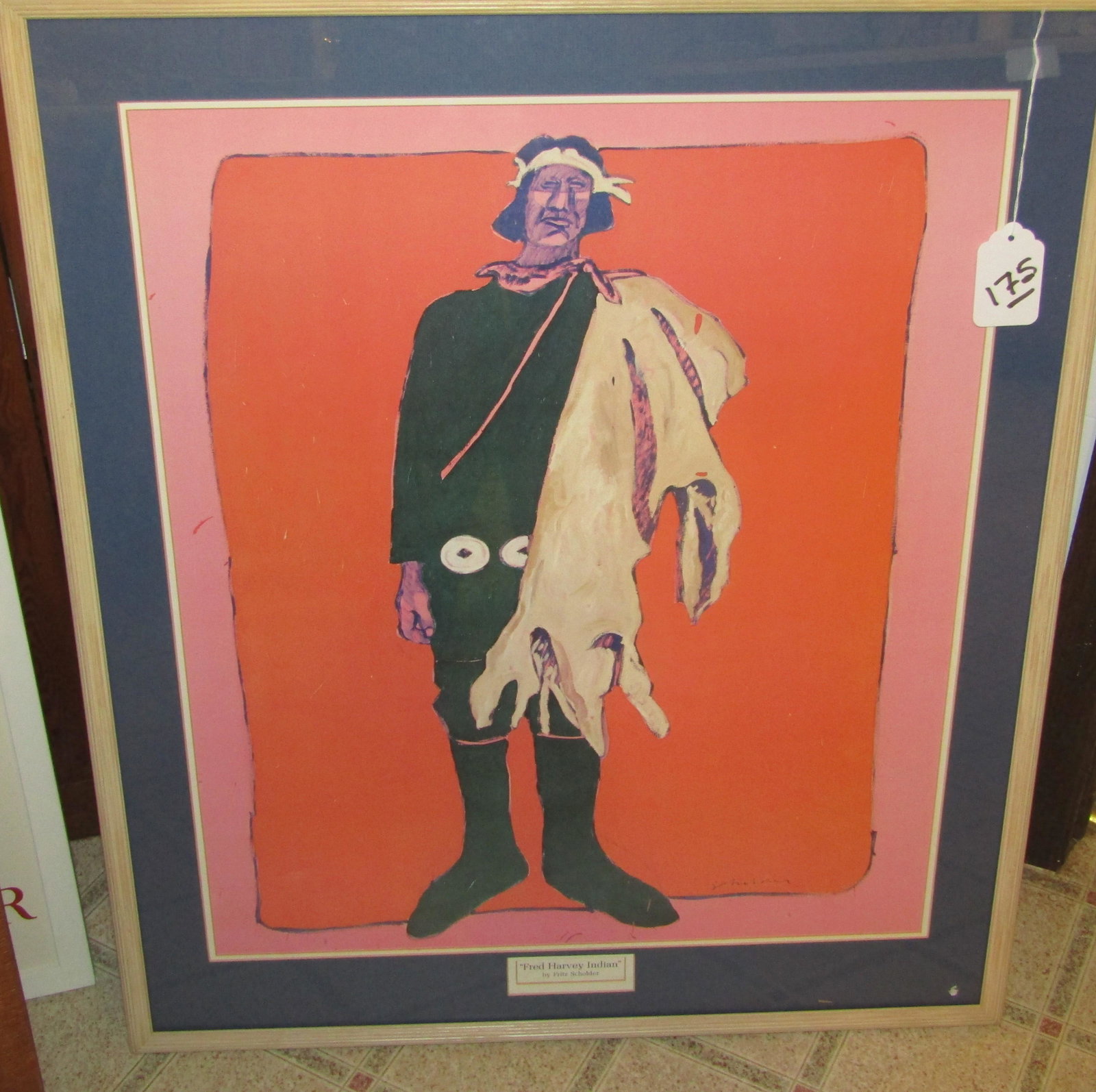 F. Scholder: Framed Fritz Scholder "Fred Harvey" Indian 27"x32"