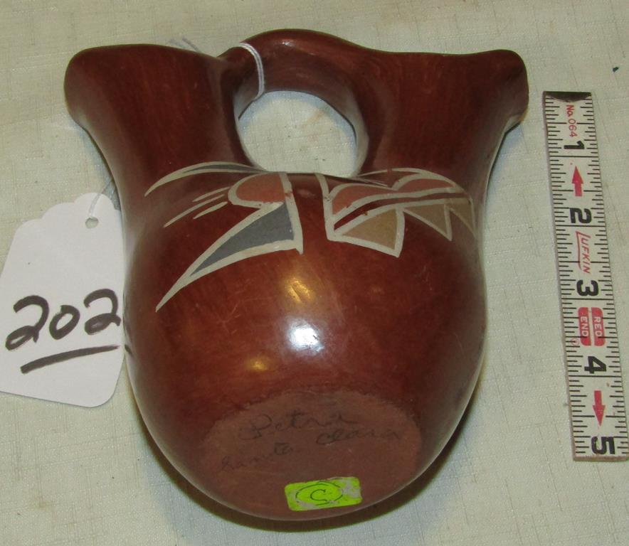 6 3/4" Santa ClarA: Santa Clara redware vase, 6 3/4", good condition, signed, good cond, mid 20th