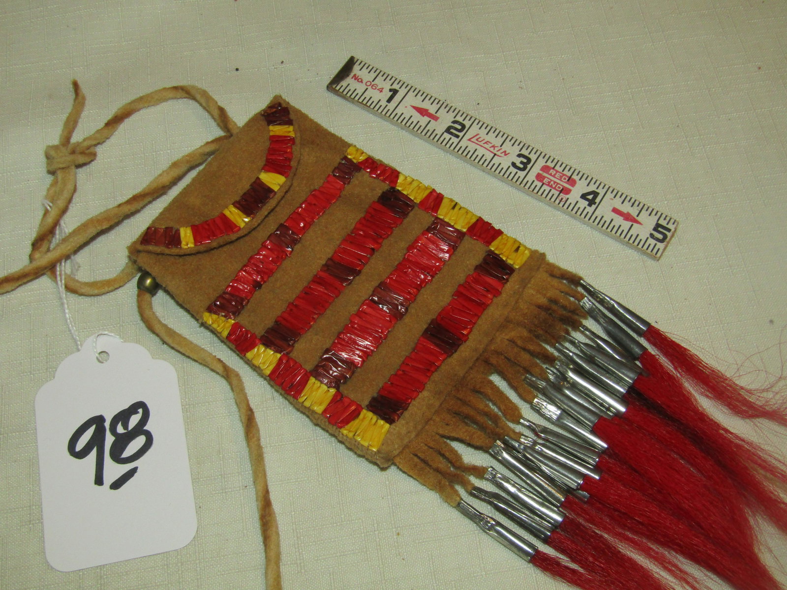 (?) Plains bag: Plains hide bead/quilled strike a lite bag, 3" x 8", good cond. Modern