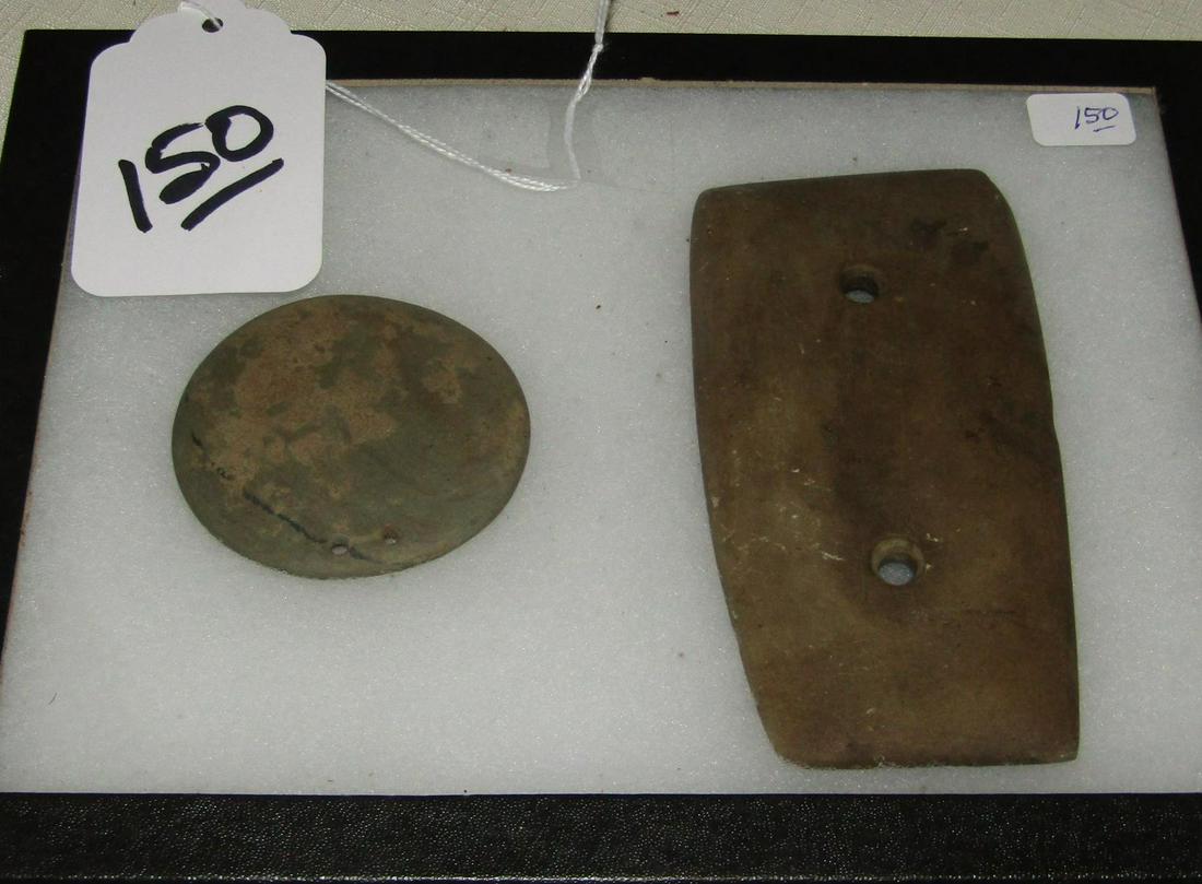 2 gorgets: Riker with 2 pc. Brown gorgets, 4 3/4" and 2 1/4"