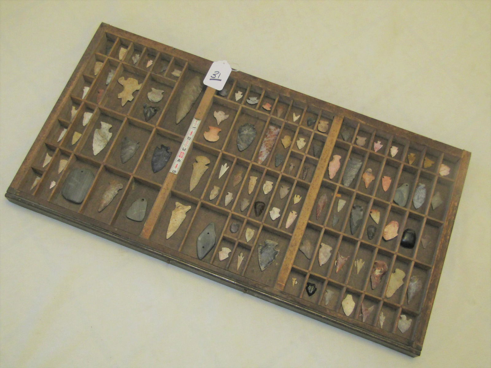 103 points: Large printer drawer with 103 various flint points, tools, gorgets, pendants