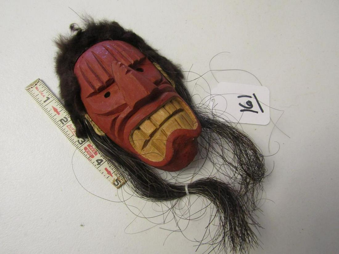 False face: Iroquois wood false face mask, fur and horsehair, Good cond. Ca. 1900