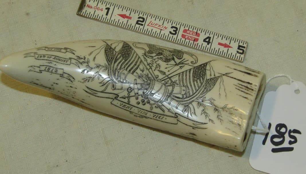 Scrimshaw: 6 3/4'" srimshaw art work, believed modern