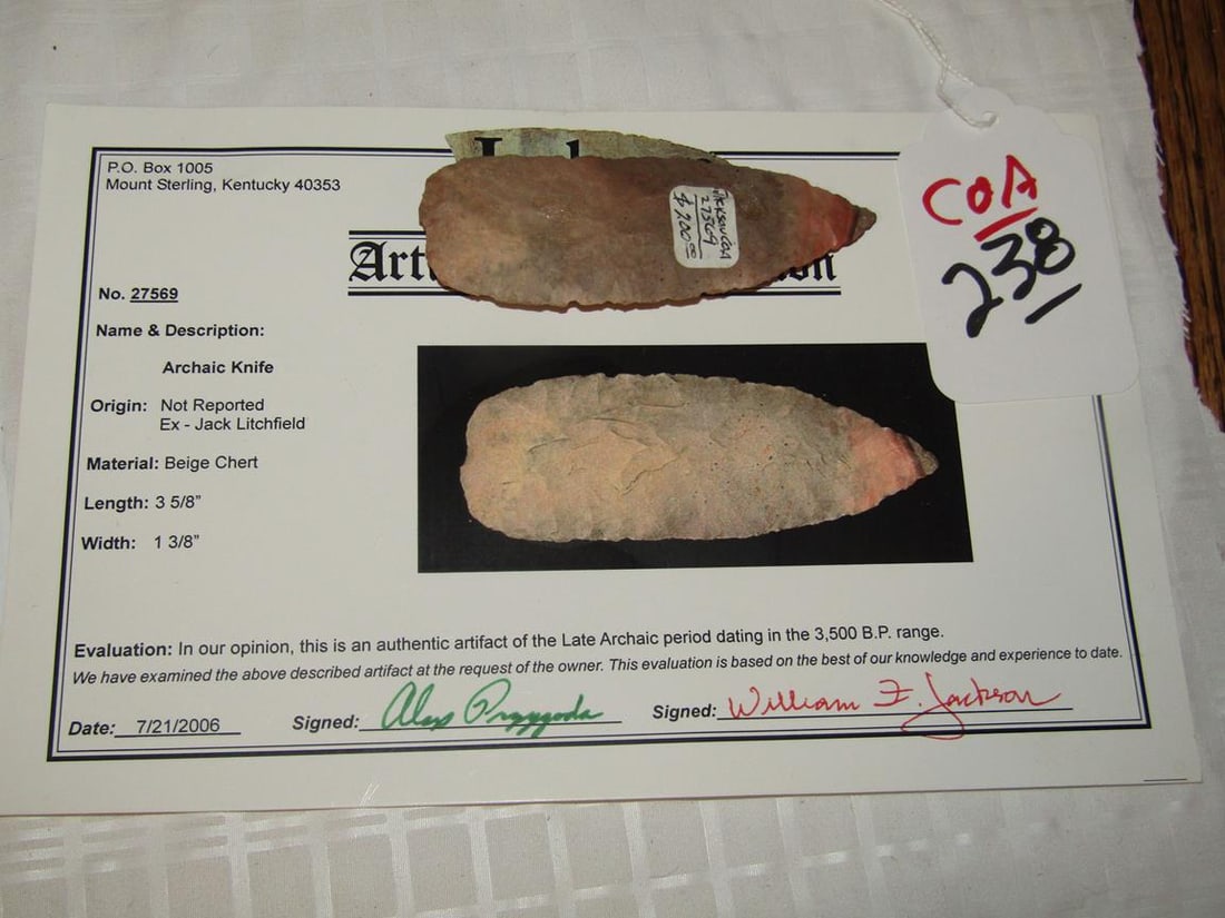 Jackson COA: Jackson coa 3 5/8" archaic knife,