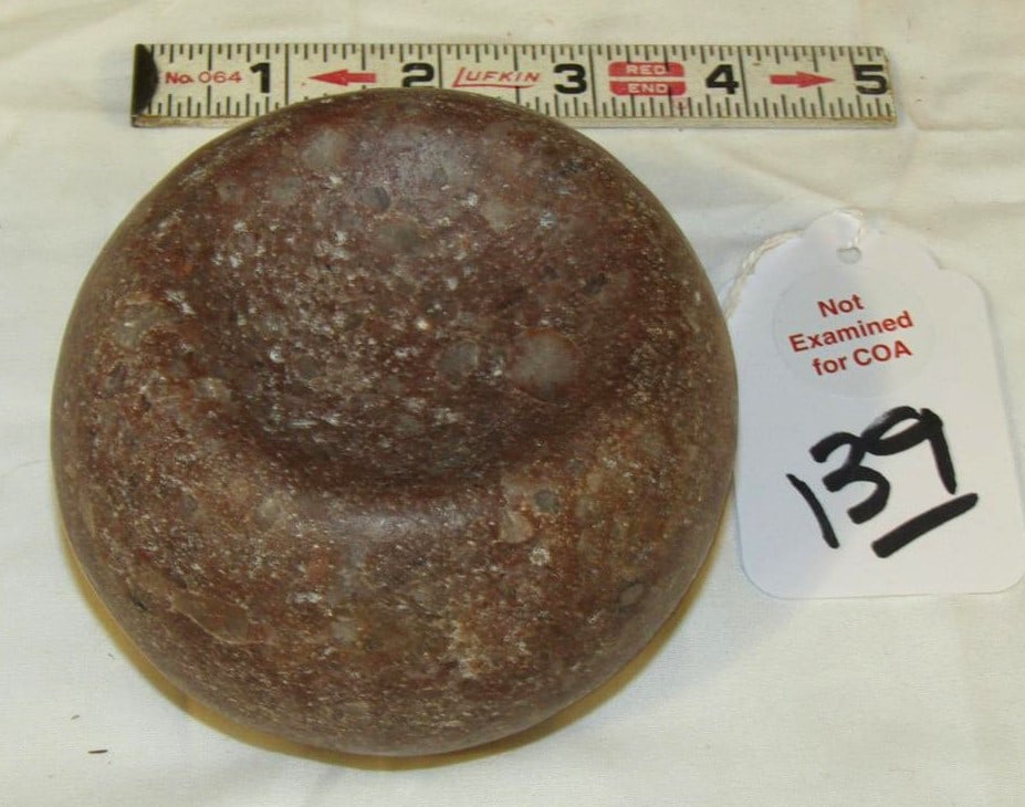 Discoidal: Large colorful 3 5/8" x 2 1/4" discoidal, not examined for coa