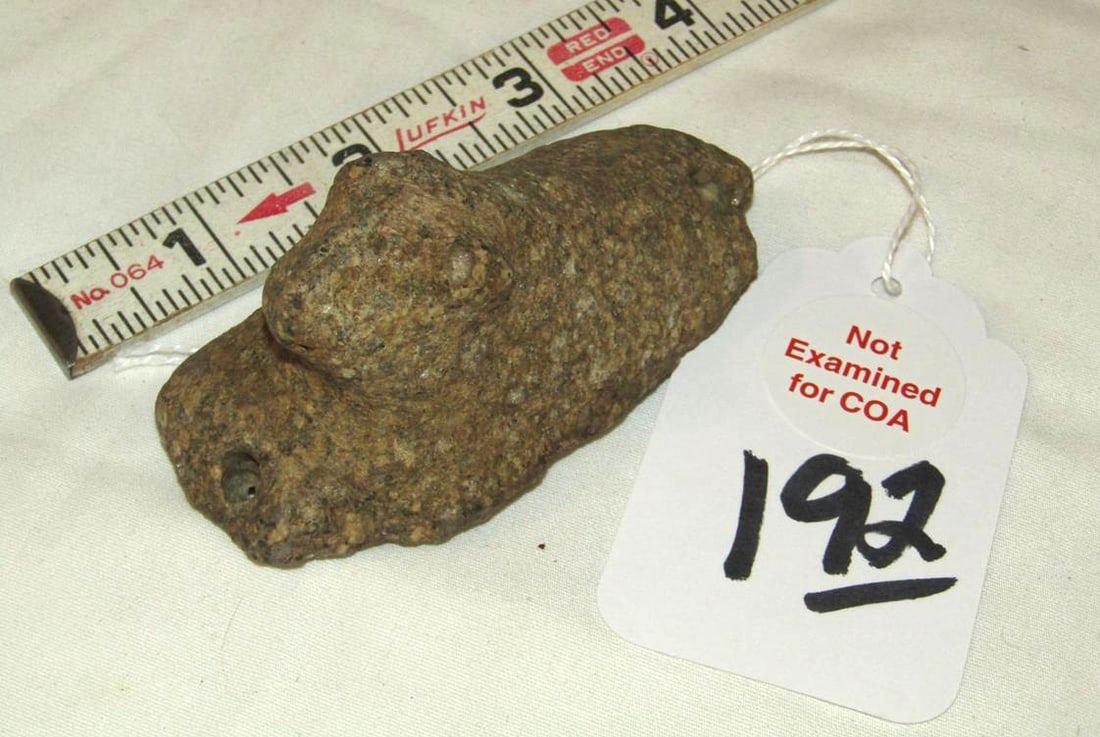 Boatstone: 3" frog effigy boatstone, not examined for coa