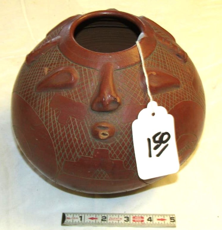 Jar: Casa Grande red pained head jar 9 x 8", mid 20th