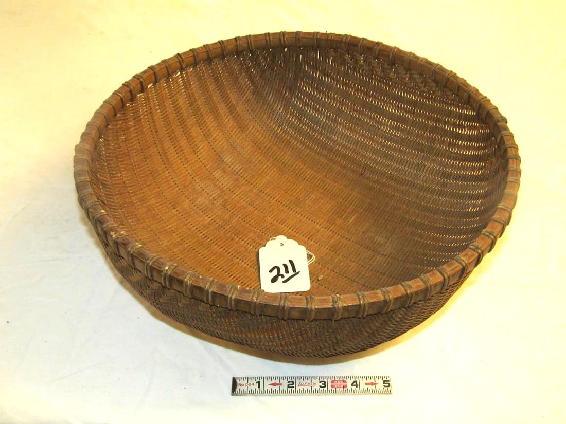Basket: Salish 14 x 4 1/2" winnowing basket, good cond. Ca. 1900