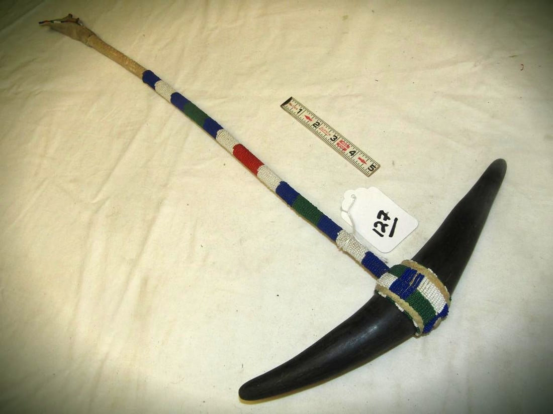 Dance pc: Sioux Buffalo horn dance piece with beaded handle, good cond