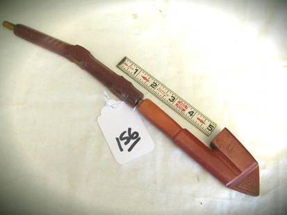 Pipe: Plains catlinite 2 pc pipe with deer and arrow envraved on pipe bowl, shows use
