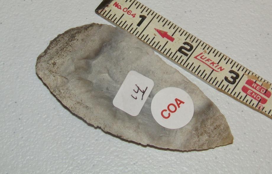 Motley COA: Motley coa 4 1/16" Archaic knife, Missouri