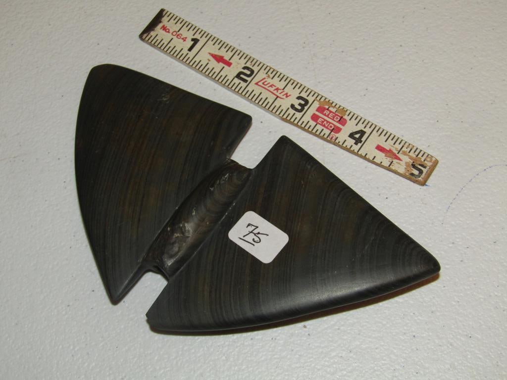 Bannerstone: 6 1/4" x 1/2" thin banded slate winged bannerstone #65