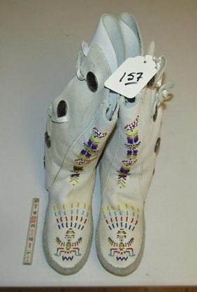 Moccasins: Navajo woman's moccasins, hight tops, imitation silver buttons new never worn