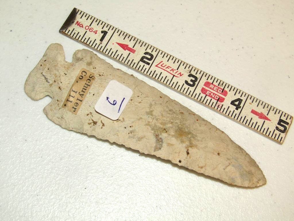 Point: 5" Thebes point, marked Schuyler Co. Illinois