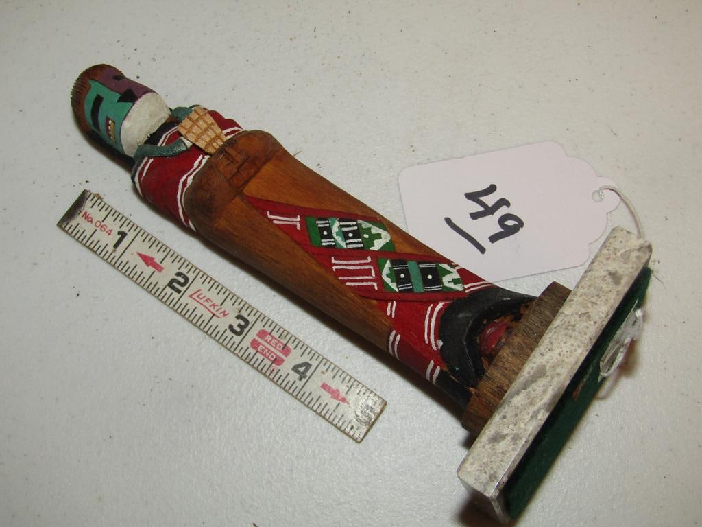 Kachina Doll: Small 6 3/4" wood carved and painted Hopi Kachina doll on base