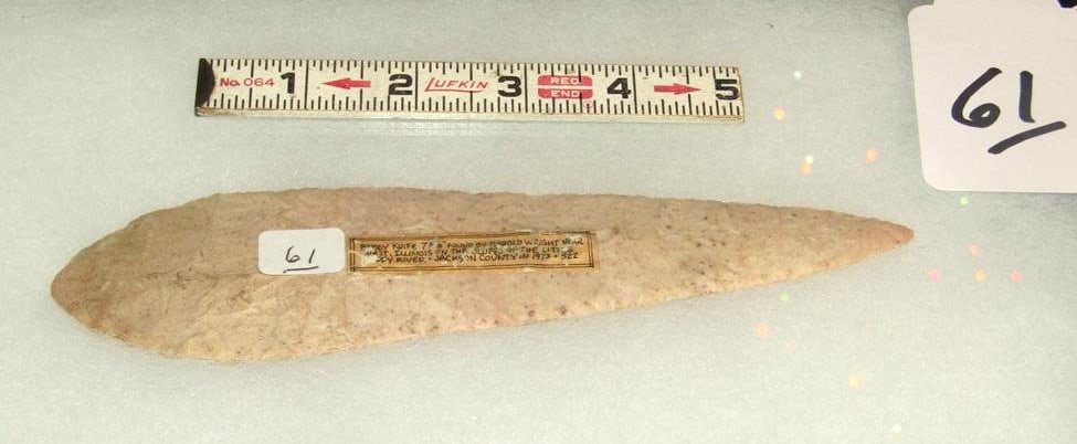 Large Knife: Display with large 7 5/8" marked Ramey knife with Illinois marked infofmation