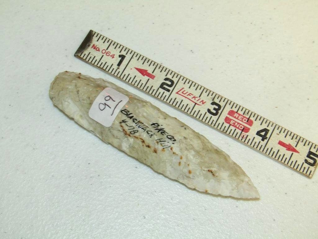 Point: 4 5/16" Agage Basin point, marked Pike co Illinois