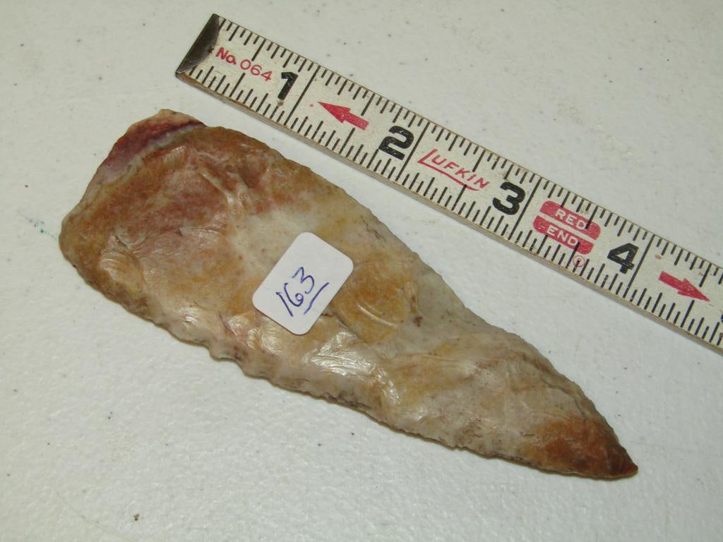 Knife: 4 3/4" colorful Cobbs triangular, river stained