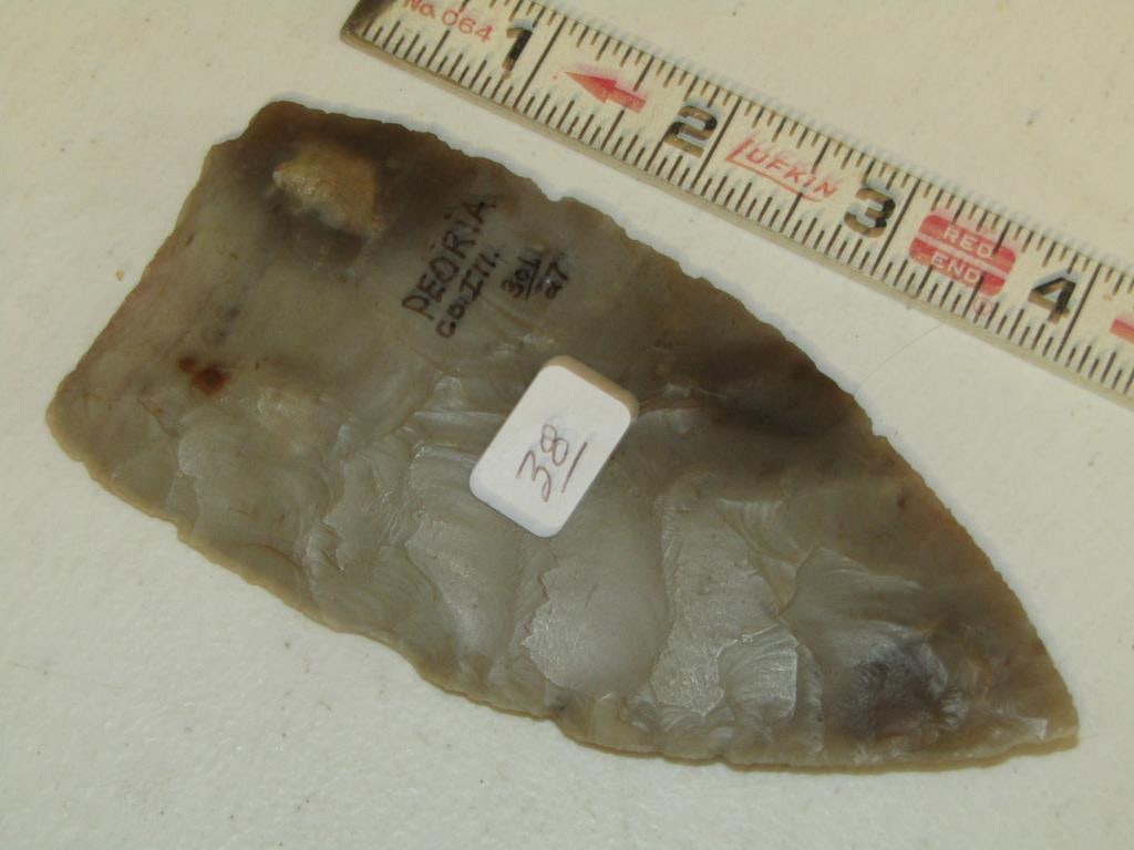 Blade: Very thin 5 1/8" Cobbs blade, Peoria Co, Ilinois (not examined for coa)