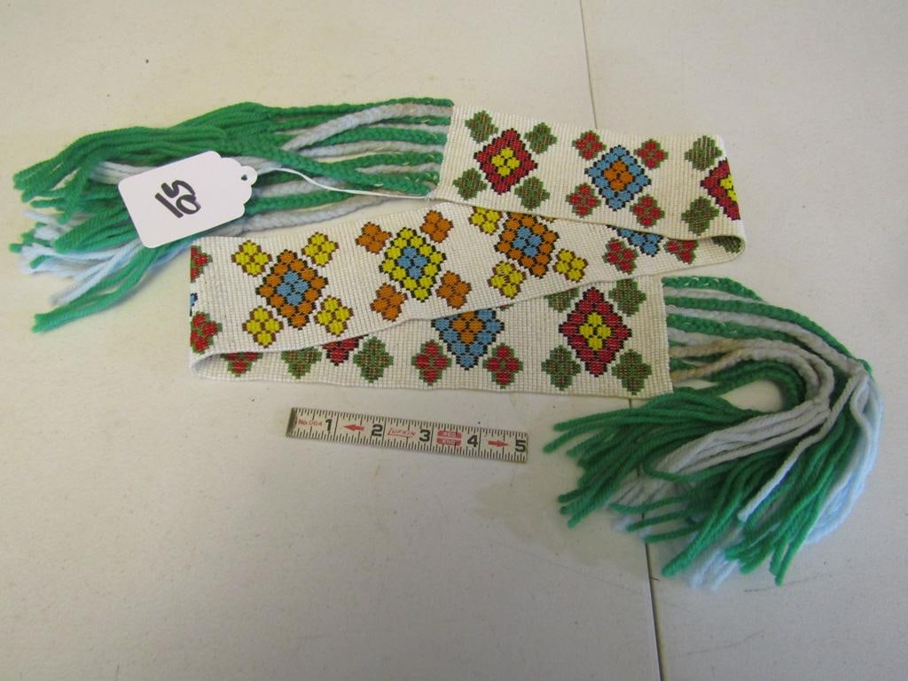 Sash: Great Lakes loom beaded sash,, 3 1/4" x 31" plus tassels, very good con