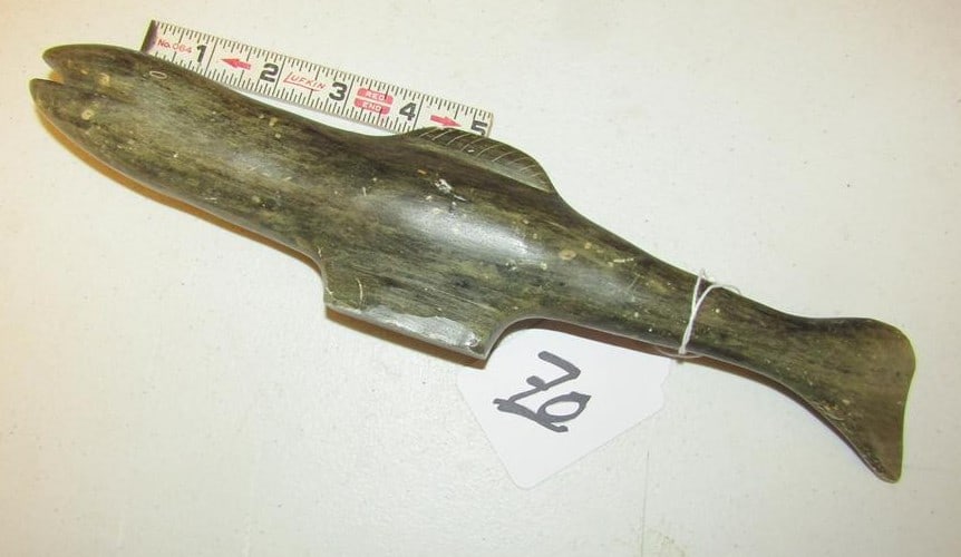 Soapstone whale: Northwest Coast large 12" whale, good cond