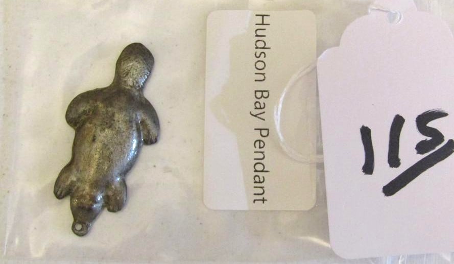 Pendant: Bag with 2 1/4" marked Hudson Bay Beaver pendant, good cond