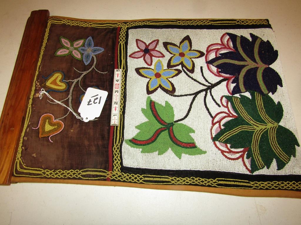 Bandolier panel: Great Lakes beaded bandolier panel, beautiful floral beadwork, minimal bead loss, 22 x 15", good/very good cond