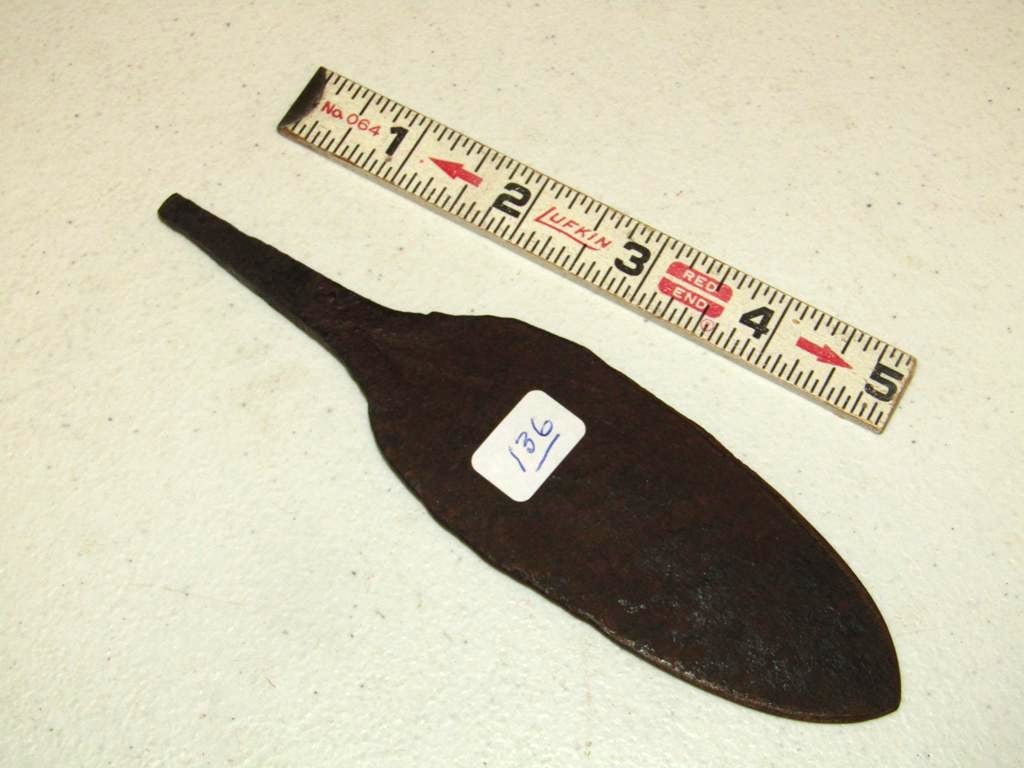 Metal spear: Large 6 1/4" metal spear point, (not examined for coa)