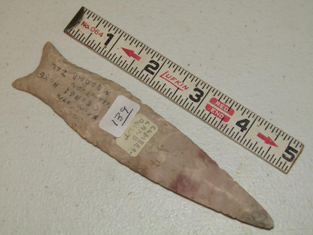 Point: Large 5 1/2" fluted Cumberland point marked ex. George Hoke (not examined for coa)