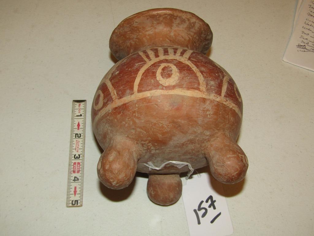 Rattle jar: Pre -columbian human figures painted jar 4 1/4" x 2 1/2", good cond