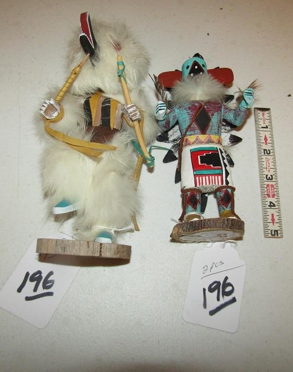 2 Kachina dolls: 2 Hopi Kachina dolls, 8 1/2" with removalble mask, the other 7 1/4", very good cond