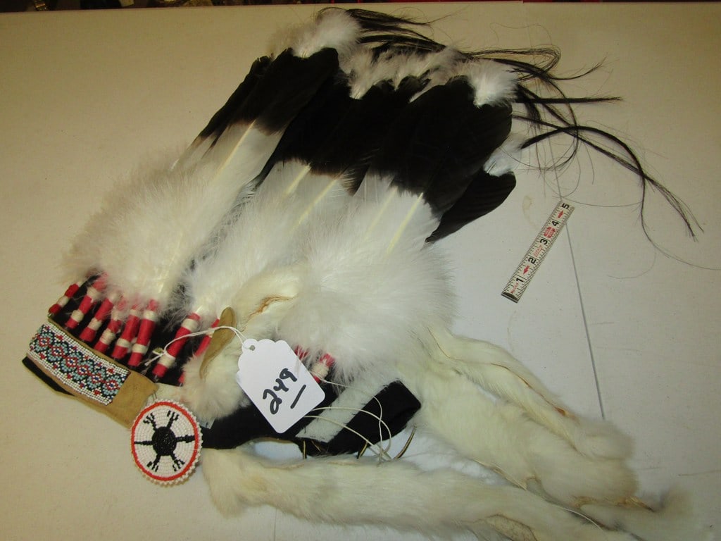 Headdress: Chief's headdress with legal Eagle feathers, irmine drops, new