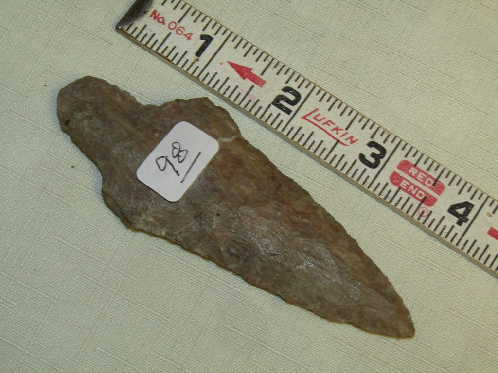 Point: 4 1/8" Adena point, dark gray, not examined for coa
