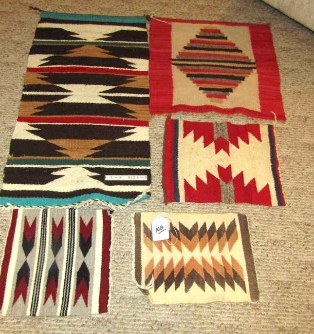 5 textiles: 5 pc Navajo textiles, largest is 33 x 17", all appear in decent condition,