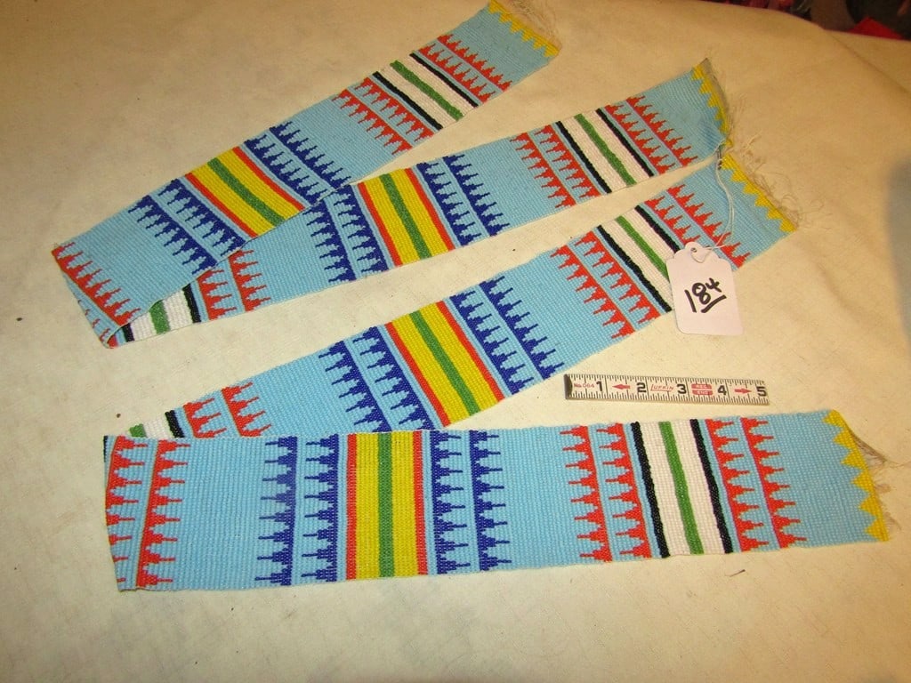 Legging strips: Pair of loom beaded legging strips, 35 x 3", good condition,