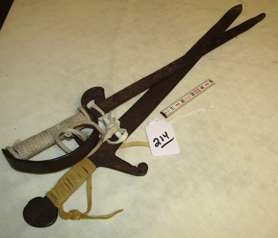 2 Swords: 2 rusted swords appx 25" each, Fair condition