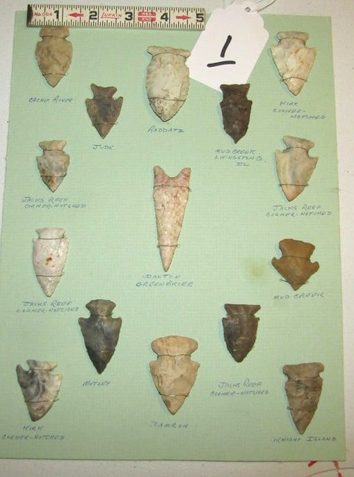 15 points: Display card with information, largest 2 3/4", Donald Cook collection, not examined for coa