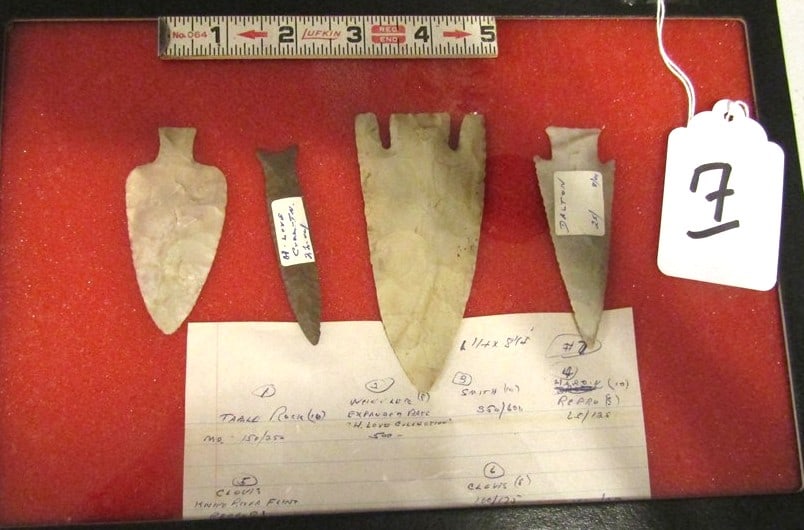 4 points: Display with 4 pc points, largest 4 1/8", Cook collection, not examoined for coa
