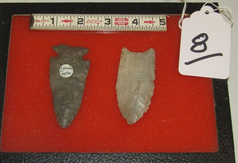 2 points: Small display with 2 pc points, largest 2 1/8", Cook collection, not examined for coa