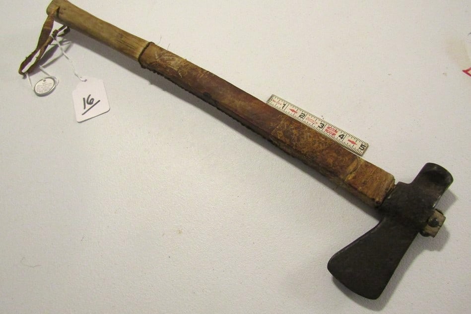 Club: Plains 22" sinew sewn hide wrapped wooden handled club, tack decorated, good condition
